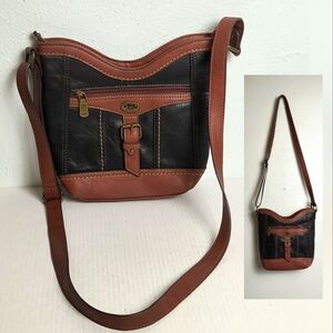 B.Ø.C Power Bank Pocket Shoulder Bag Black/Brown Saddle Ajustable Strap